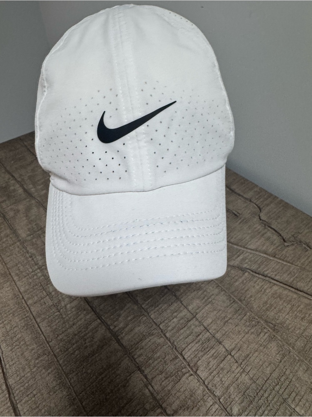 Nike White Cap with Black Swoosh - Perforated Dri-FIT O/S - Picture 2 of 6